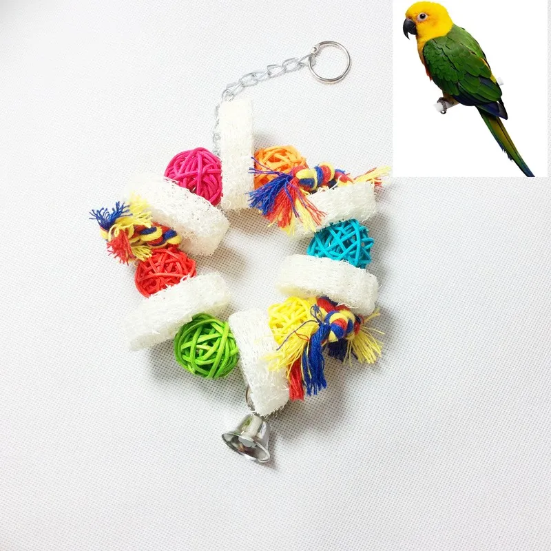 

1pc Parrot Toy Birds Hanging Toy Biting Chewing Loofah Sponge Papegaaien Speelgoed Bird Accessories Accessoires Cage