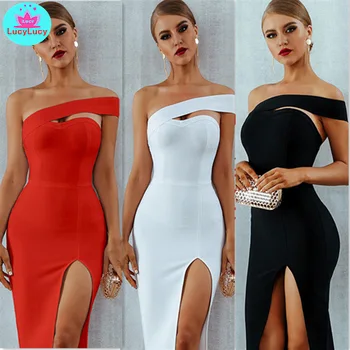 

2019 Europe and the United States New sexy r split tube top slim dress Knee-Length Sleeveless Solid Sheath