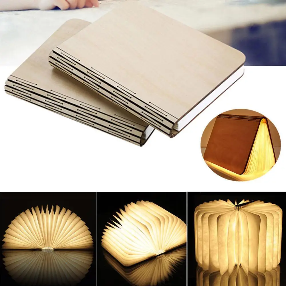 2Pcs Wooden Folding LED Nightlight Booklight USB Rechargeable Book Lamp