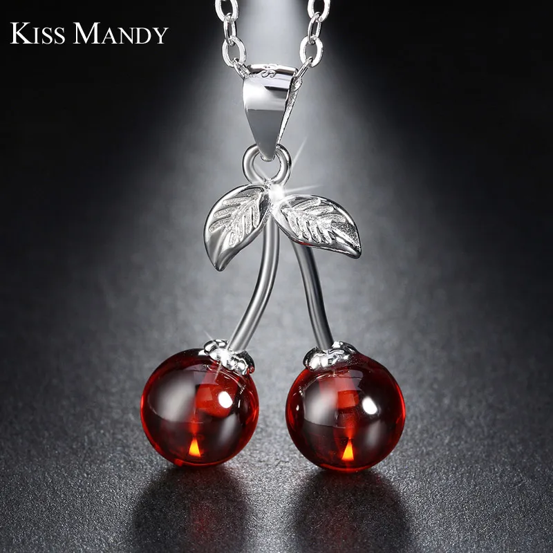 KISS MANDY, 925 пробы, серебро, красный, натуральный камень, вишня, подвеска, ожерелье s для женщин, Настоящее серебро, ювелирное изделие, ожерелье, подарок, KSN03