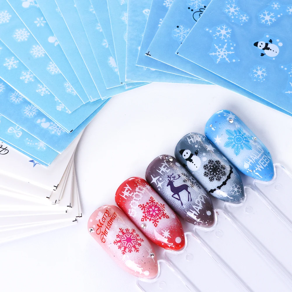 Полная Красота 30 шт. чистый белый Снежинка наклейки для ногтей рождественские наклейки для ногтей украшения для ногтей водные зимние Инструменты Наборы CH862