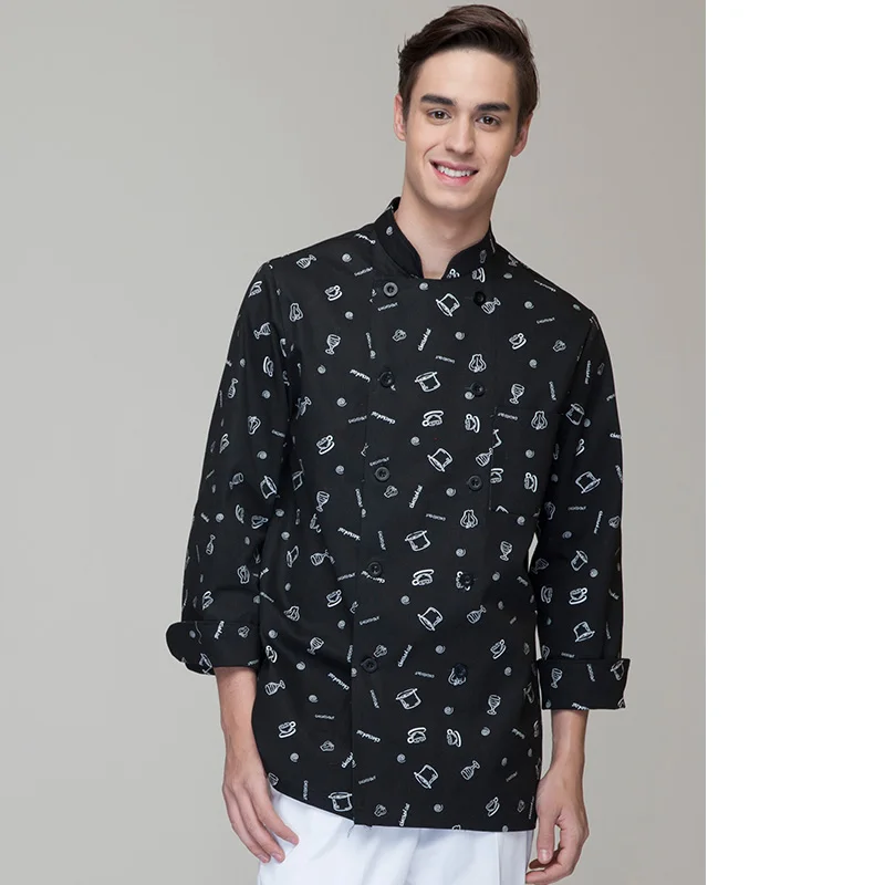 

Restaurant Hotel Kitchen Fashion Men Chef Coats Jackets Uniform 100% Cotton Double-Breasted Long Sleeves Dessert Color