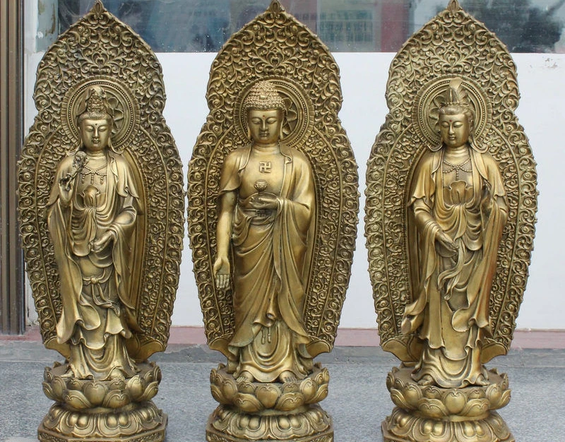 Tibet Buddhism Fane Bronze Kwan yin Guanyin Goddnes Shakyamuni Buddha ...