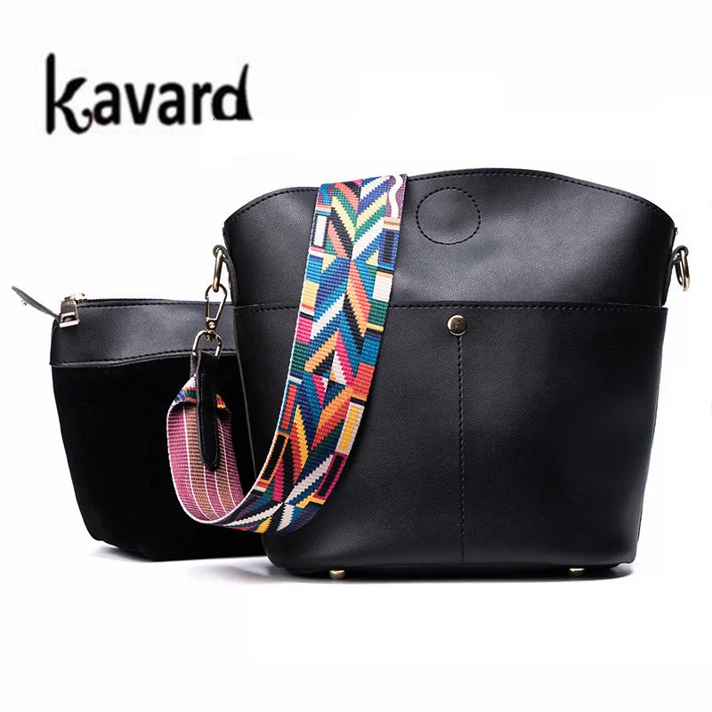 NEW Luxury Brand Designer Bucket bag Women Leather Wide Color Strap Shoulder bag Handbag ladies ...