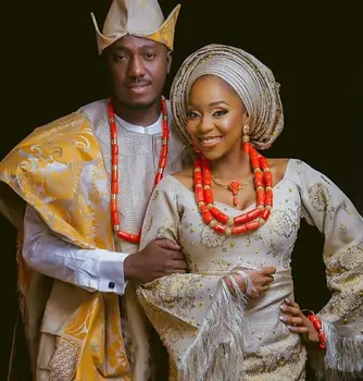 

Real Coral Beads Nigerian Wedding Couple Jewelry Sets Original Coral African Bridal Costume Party Jewelry Bride and Groom CB192