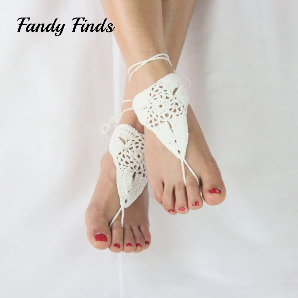 

Hand Crochet Women Summer Beach Foot Decoration Wedding Dancing Barefoot Cut-Outs Knit Ladies Party Shoes Decoration Accessories