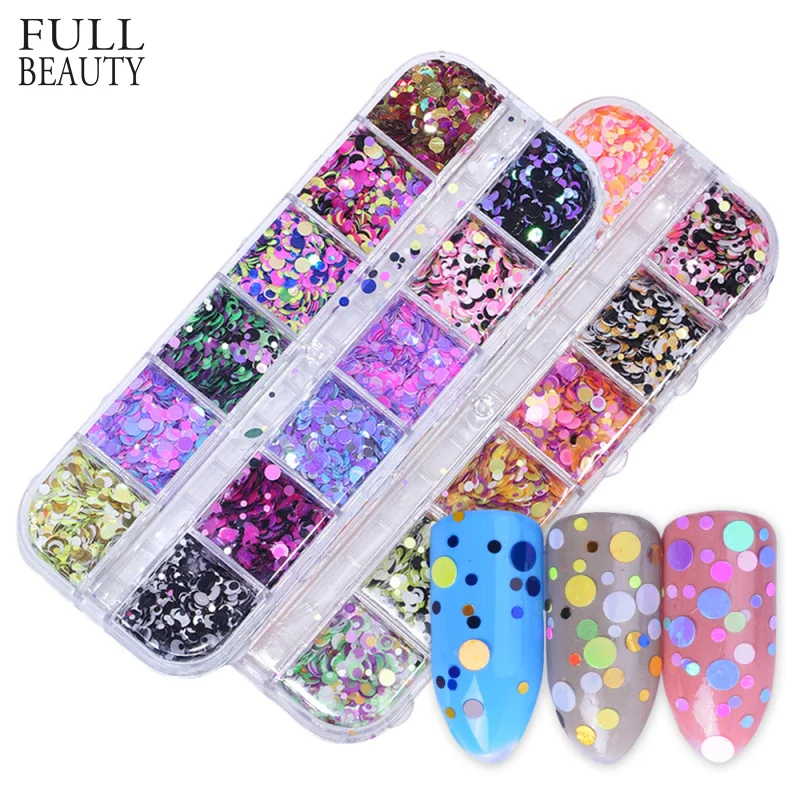 

1 Set Dazzling Nail Glitter Sequins Mixed 12 Grids Round Triangle Sugar Pigment DIY Charm Polish Decorations Manicure Tools CHP