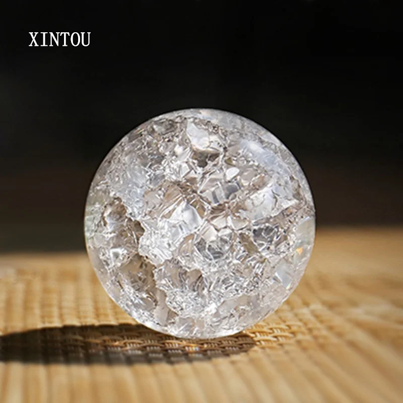 

XINTOU 5cm Ice Crack Crystal Ball Home Rockery Fountain Interior Items Decoration Feng Shui Glass Round Globe Art Collection