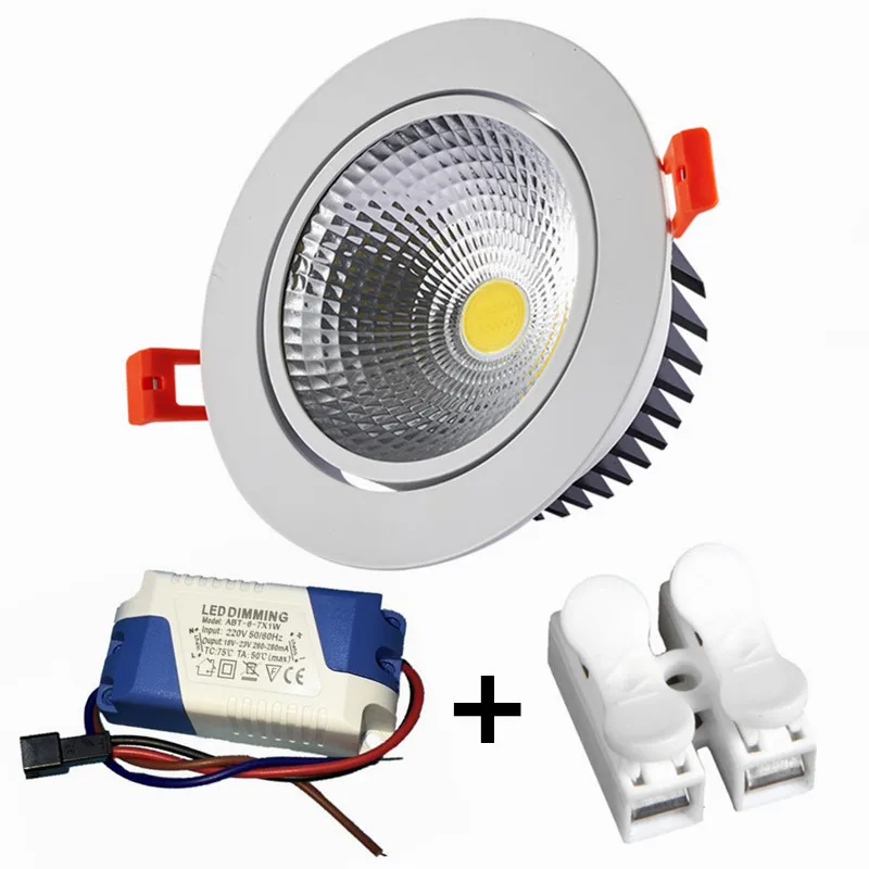 3W 5W 7W 10W 12W Dimmable COB LED Downlight Recessed spot lamp + 110V 220V Driver Quick Splice Lock Wire Terminals | Лампы и освещение