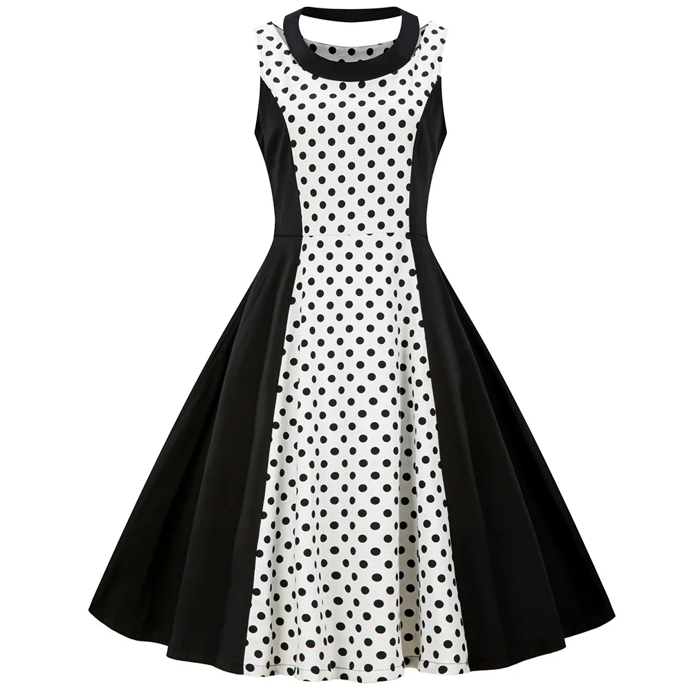 Sensfun 2018 Halter Women Dress Patchwork With Dots Vintage Dress Herb