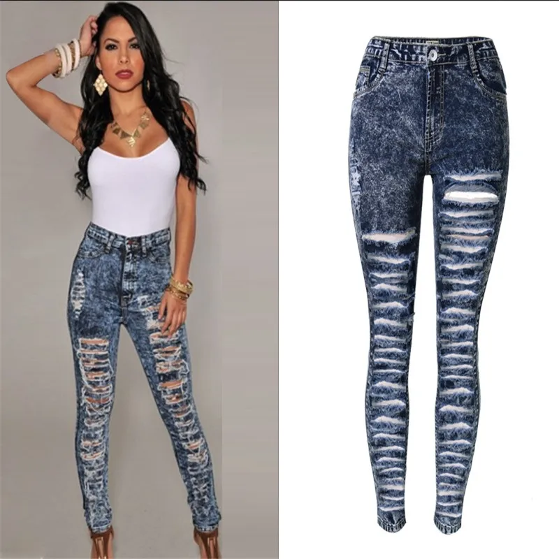 

New Women's fashion high waist snowflake jeans personality big yards Ladies Cotton Denim Pants Stretch Casual Jeans
