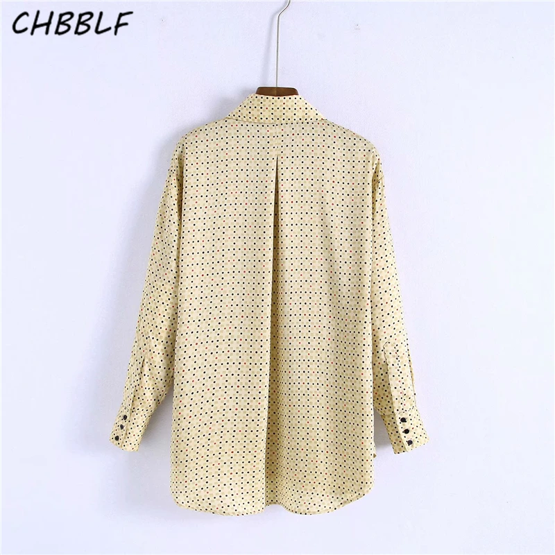 CHBBLF Женская милая блуза с геометрическим рисунком в горошек, Повседневная рубашка с длинным рукавом, женские шикарные желтые топы, блузы C8720