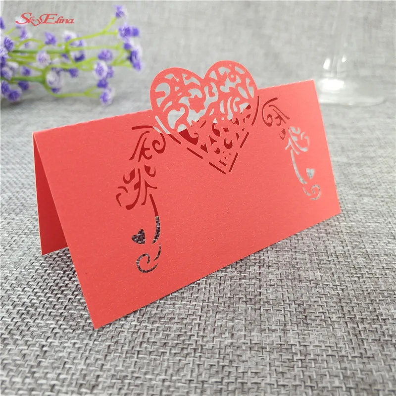 50pcs Heart Shape Laser Cut Wine Guest Party Table Name Place Cards Wedding Invitations Table Name Card Party Decoration 6z (58)