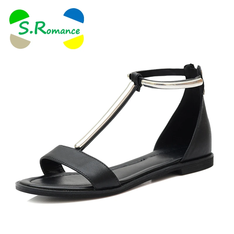 S.Romance Women Sandals Ge   nuine Leather Zip New Arrival
