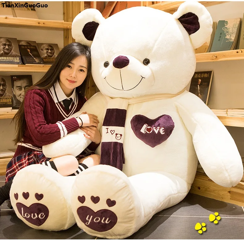 stuffed fillings toy huge 180cm love you teddy bear plush toy scarf