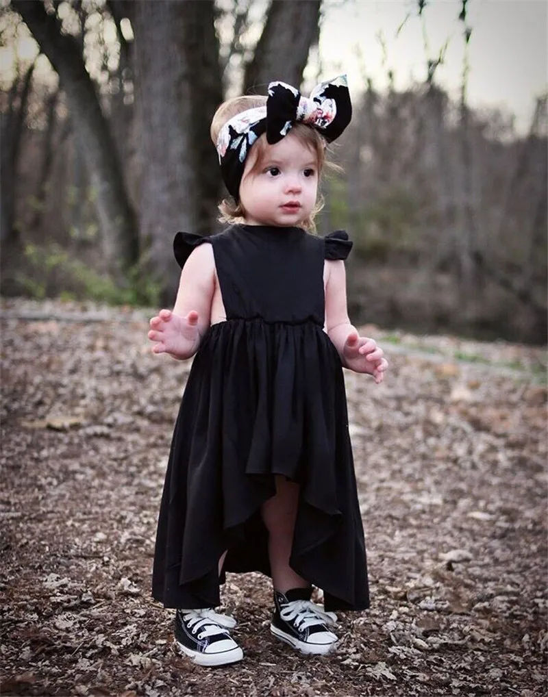 Infant Baby Girl Black Dress Summer Bowknot Backless Chiffon Ruffled