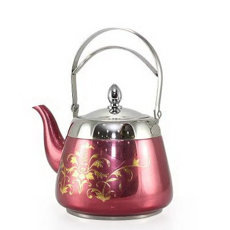 С чайным фильтром, чайник из нержавеющей стали, цветочный узор, Дворцовый чайный горшок, толстое дно, кунг-фу, чайник, кофейник - Цвет: Purple 1.5L