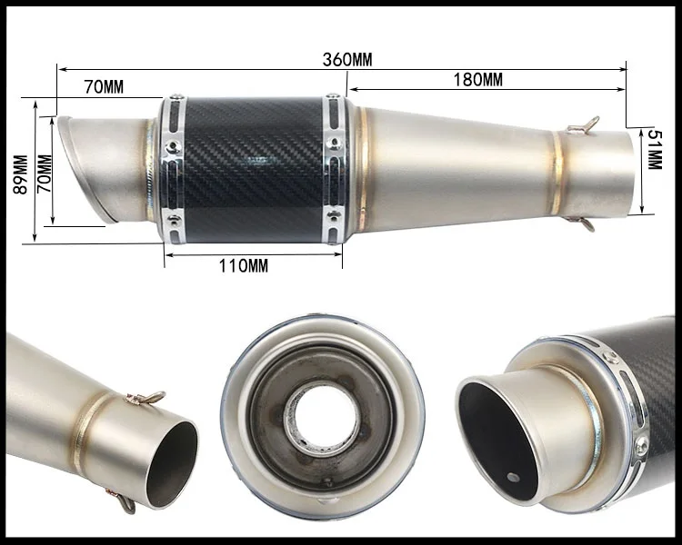 

51mm Inlet Universal Motorcycle Exhaust Muffler Pipe Escape Real Carbon Fiber Titanium With Moveable DB Killer for akrapovic