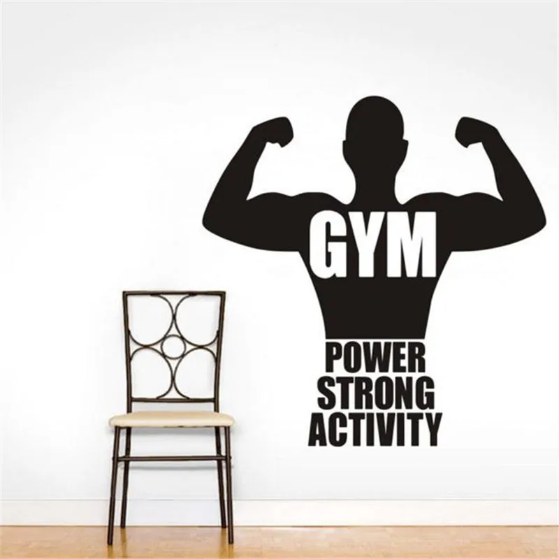 

Quote Power Strong Activity Vinyl Removable Wall Sticker Muscle Man Wall Decal For Boy Rooms Art Mural Decor For Gym