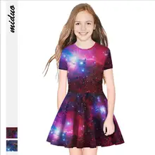 Платья с короткими рукавами для девочек, с принтом со взрывной звездой и цифровой печатью, детские платья принцессы в европейском и американском стиле