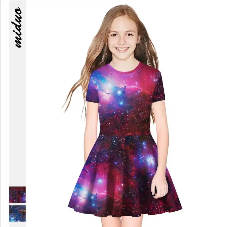 

Cross-border Explosive Star Digital Printed Girls Short-sleeved Dresses and European and American Princess Children's Dresses
