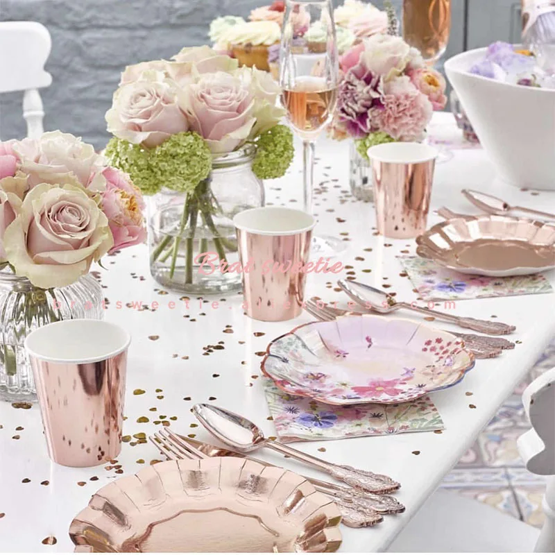 Розовая Золотая бумага соломинки тарелки девичник столовая Посуда свадебный душ для взрослых день рождения принадлежности украшения для свадебного стола