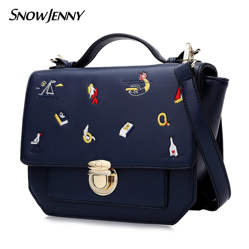 

Women Leather Embroidery Handbags Girl Shoulder Bags Messenger Bag Female Totes Braccialini Style Handicraft Cartoon Ocean Blue