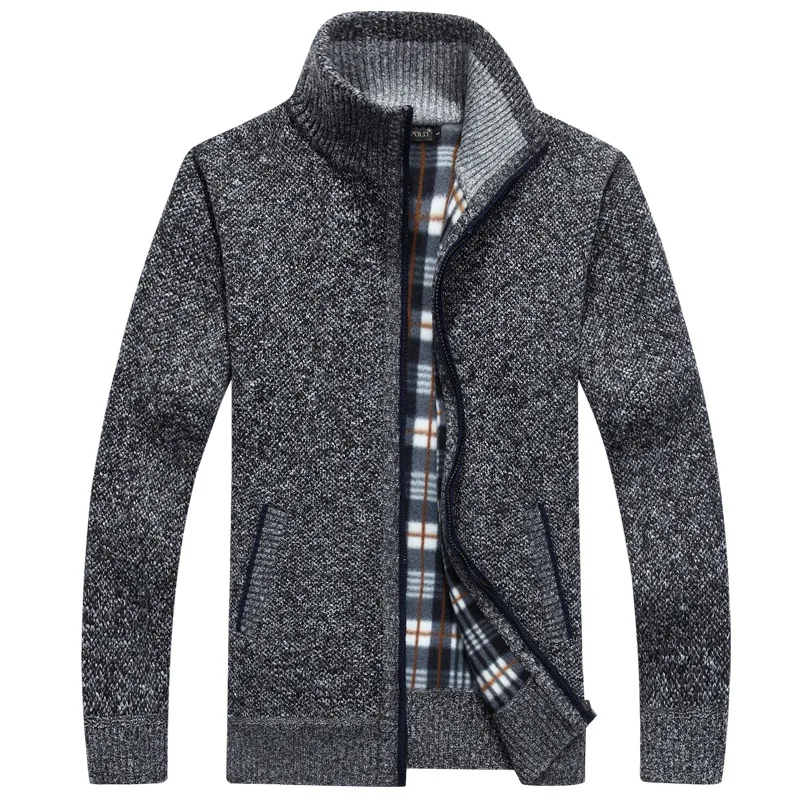 Мужская куртка осень весна зима стоячий воротник шерстяное пальто на молнии пуловер мужские повседневные трикотажные свитеры верхняя одежда - Цвет: Темно-серый