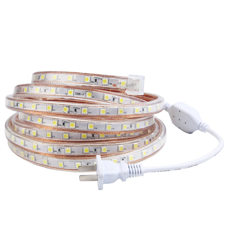 220 V LED Strip light SMD 5050 220V 60leds/m Waterproof IP67 220 Volt Led Ribbon Diode Tape Strip Lamp Lights With EU Power Plug