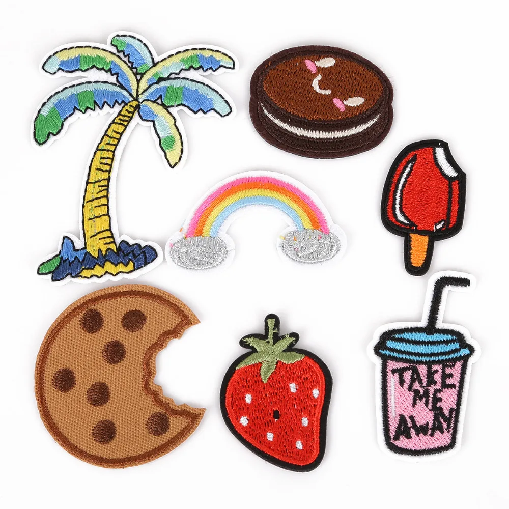 7PCs/set Mixed Cartoon Food Patches For Clothing T shirt Embroidered