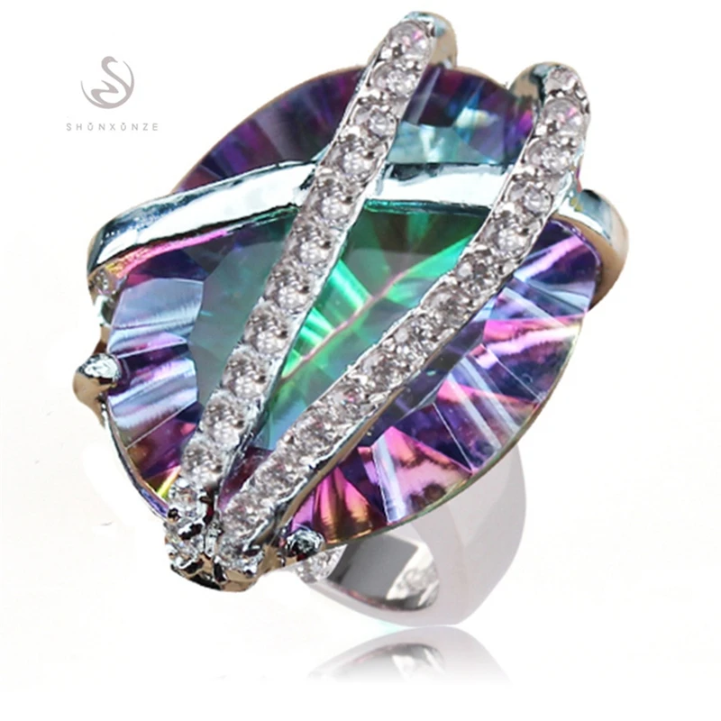 

SHUNXUNZE charm Fashion rings Jewelry & Accessories for women Pink Rainbow Cubic Zirconia Rhodium Plated R528 R3312 size 6 7 8