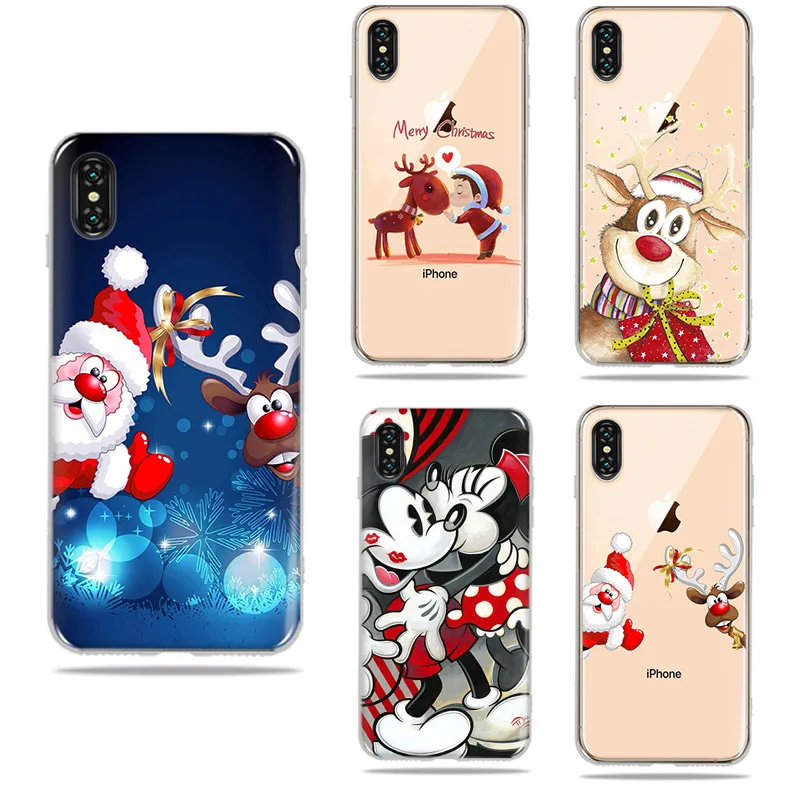 

Clear TPU Case For iPhone 7 8 Plus Cover Santa Claus Merry Christmas Silicone Case For iPhone XS Max XR X 6S 6 7 8 Plus 5s SE