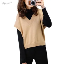 Для женщин шерстяного трикотажа большой v-образным вырезом жилет заниженной линией плеч длинный хвост Универсальные женские Swaeter Для женщин жилет без рукавов Новинка весны