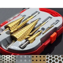 6Pcs HSS Stahl Titan Schritt Bohrer Set 4-12/20/32mm Metall Loch Cutter holz Kegel Core Bohren Loch Sah Tool + 3,6,8 sah Bohrer