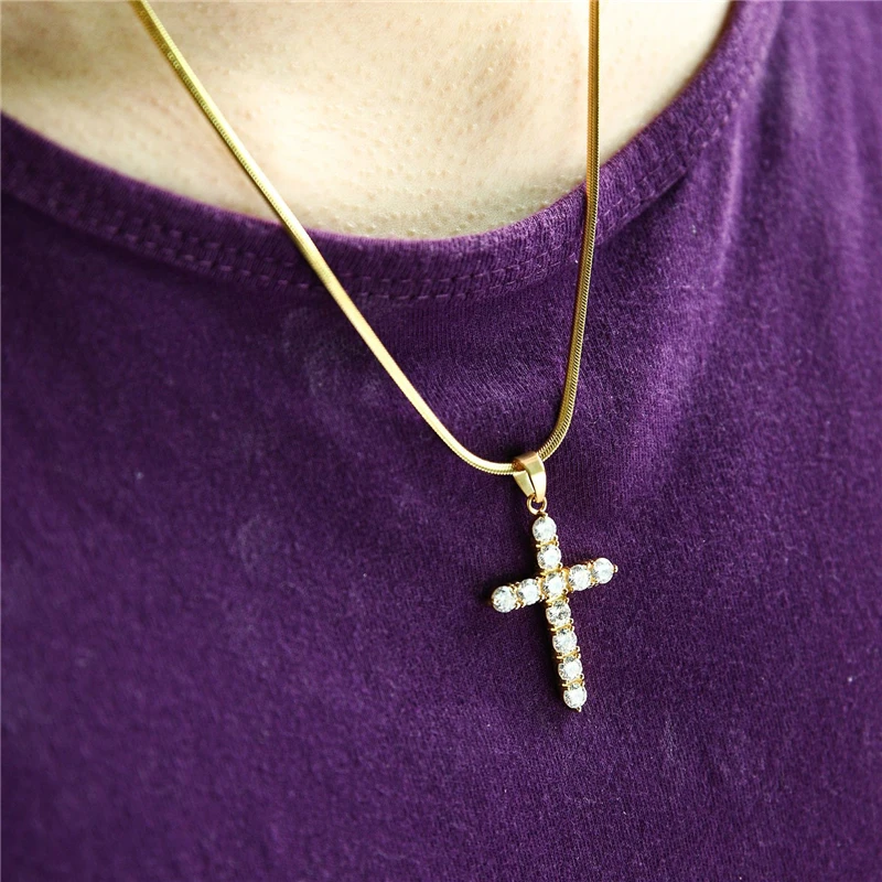 Ожерелье крест из нержавеющей стали AAA циркон крест ожерелье кулон мужчины Iced CZ подвески, ожерелья, цепи Мода хип-хоп ювелирные изделия