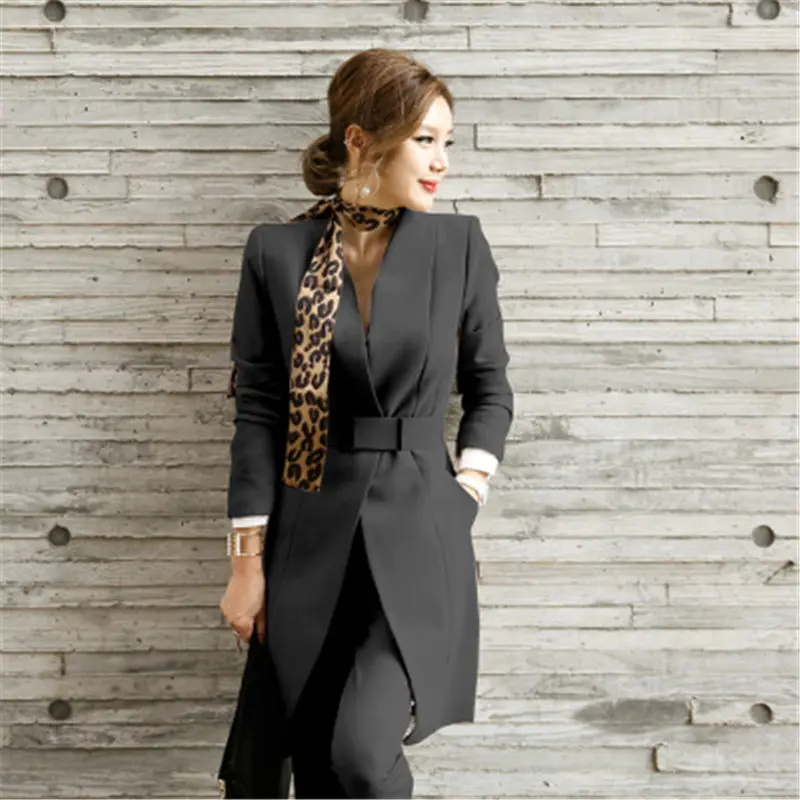 2019 Business Ladies women two piece outfits Formal OL style Elegant Skinny Long Blazer Pants Two Pieces Sets 125