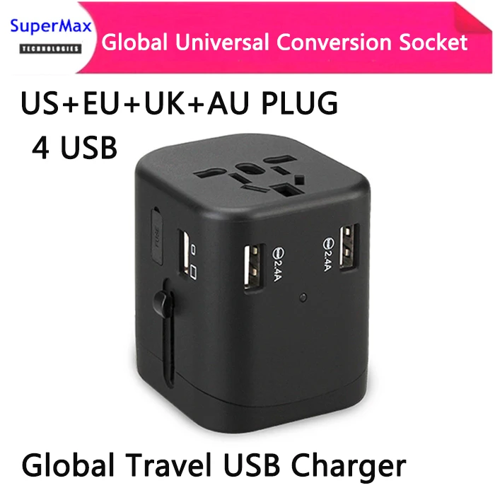 

UK EU US AU Global Adapter 4 in 1 PLUG 4USB Global Universal Power Plug charger World Travel Wall Charger Socket