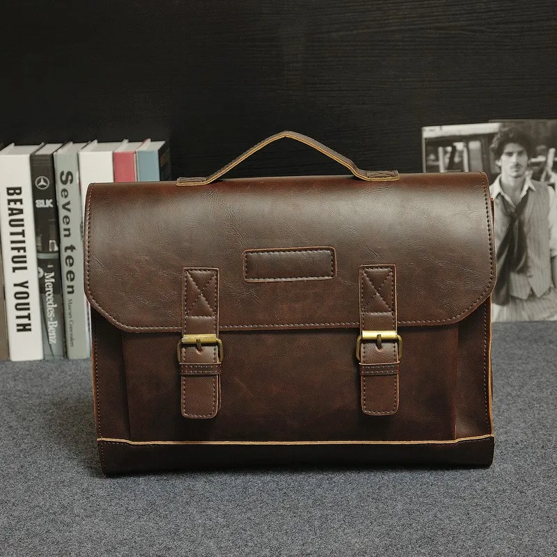 Vintage Men Business Real Genuine Leather Briefcase Travel Causal Shoulder Messenger Portfolio Laptop Bags Lawer Handbag Bolsa (3)