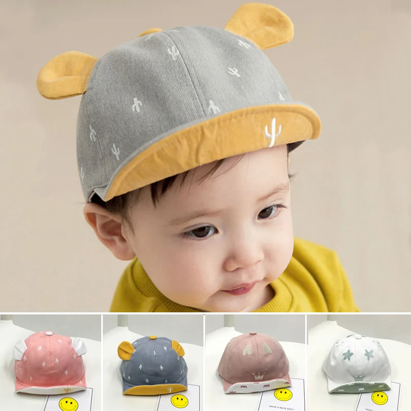 

Cute Crown Baby Hat Cotton Baby Spring Summer Baseball Cap Toddler Infant Baby Boy Girl Sun Hat With Ear Snapback Adjustable