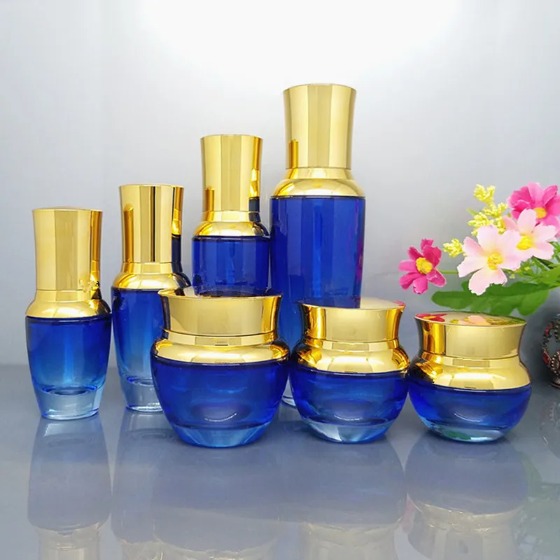 Essence Glass Lotion Pump Blue Glass Packaging Bottle Empty Comestic Containers Bottle Cream Travel Bottling 203050g ml (8) - 