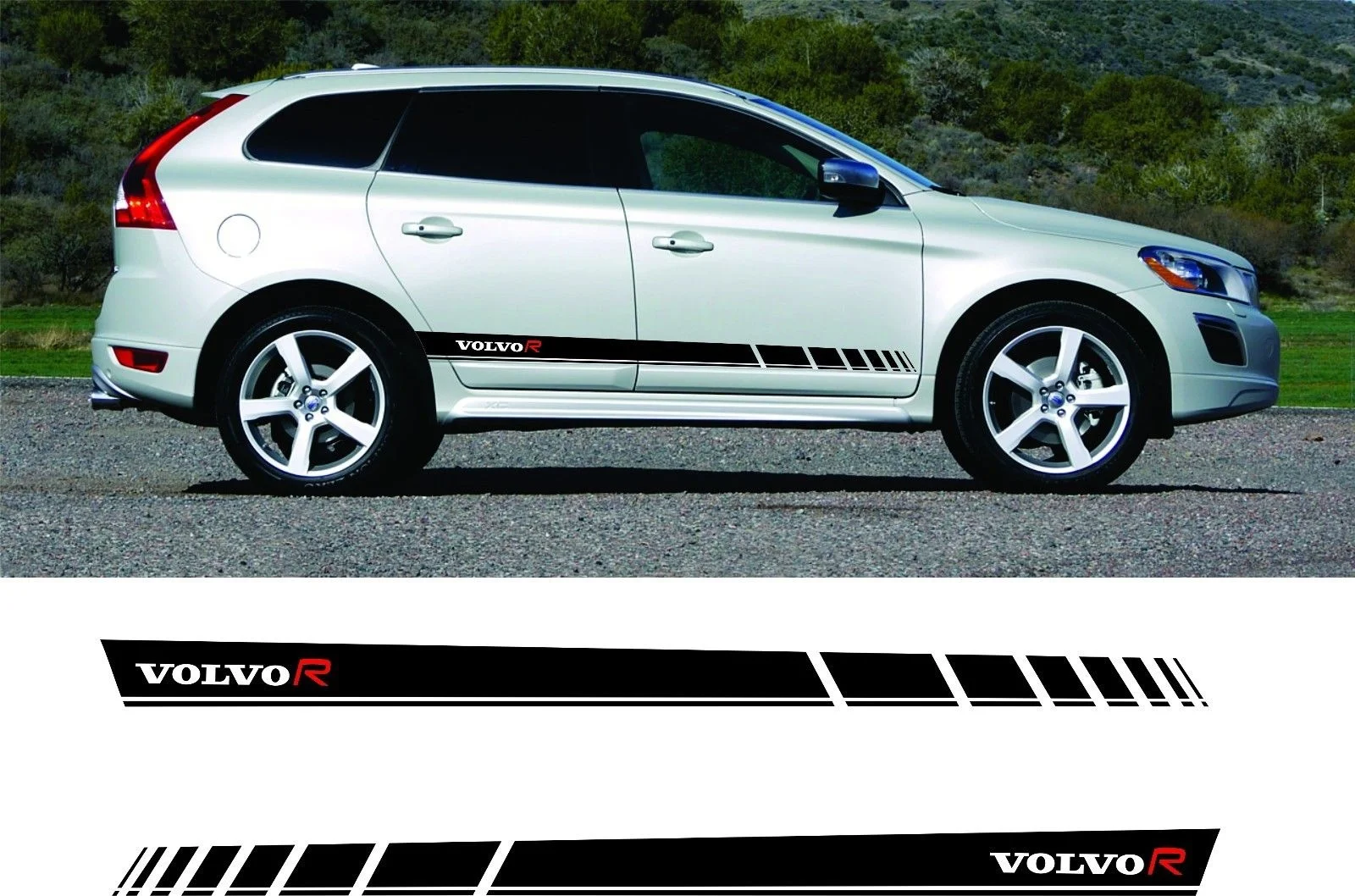 For 1Set/2pcs Volvo XC60 R Design Side Stripes Graphics Decals Stickers