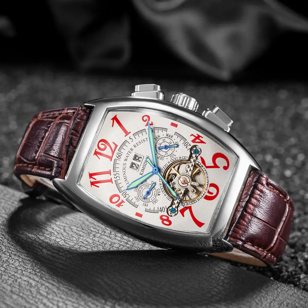 Tonneau Tourbillon механические часы мужские Роскошные водонепроницаемые Модные деловые Автоматические наручные часы relojes hombre