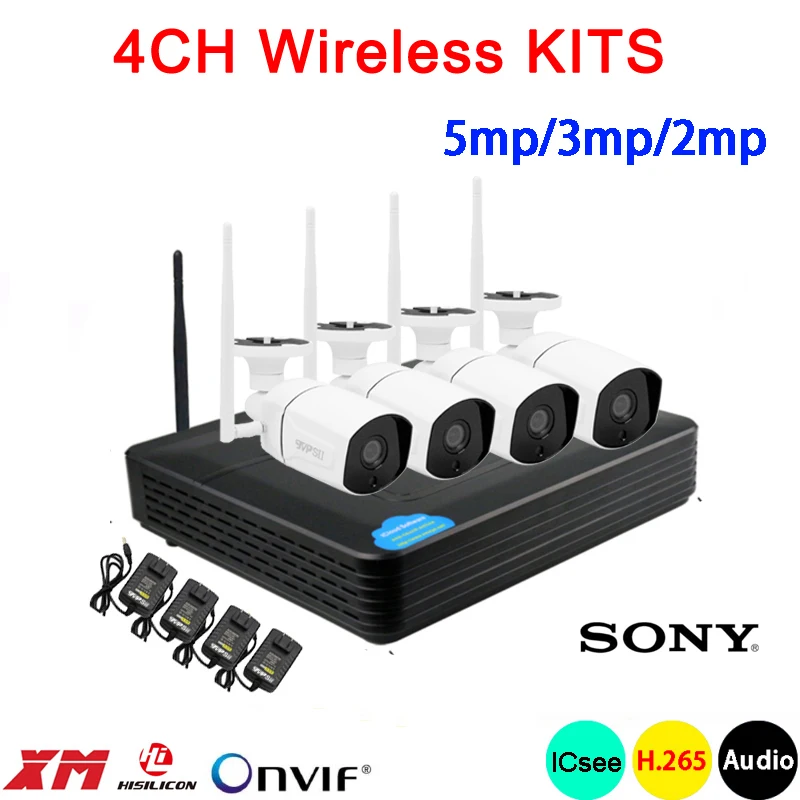 

5mp/3mp/2mp White 36pcs Infrared Waterproof Two way Audio H.265+ 25fps 4CH 4 Channel WIFI Wireless IP Camera kits Free Shipping