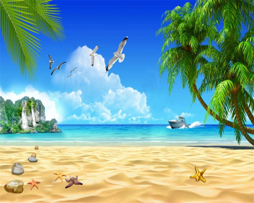 自然の風景 ビーチ 青い空 白い雲 島 海の3d壁の壁紙 3d Wallpaper Wallpaper For Wallswall 3d Wallpaper Aliexpress