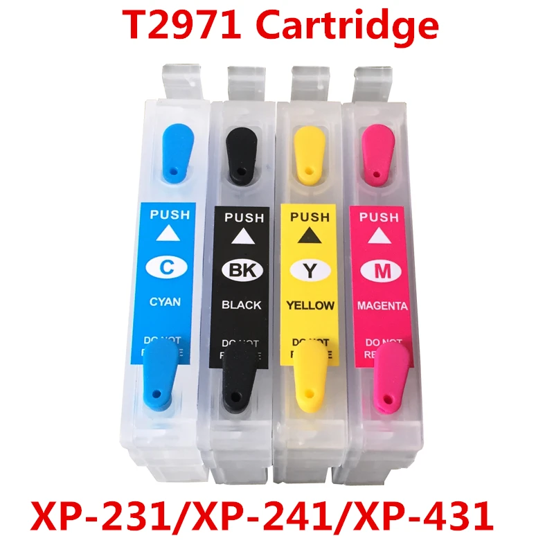 

4 colors T2971 Refillable Ink Cartridge For Epson XP231 XP431 XP-431 XP-231 With One Time Chips