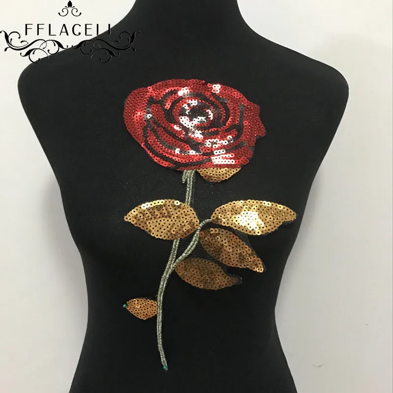 

FFLACELL Embroidered patches for clothes Sequins Rose clothing DIY Motif Applique