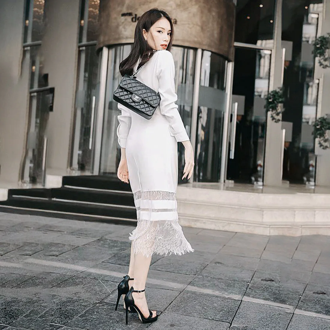 2019 Spring New Fashion Women's Lapel Waist Lace Splice Long Suit Jacket Sashes Notched Women Jackets and Coats Suit