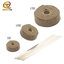 1 шт. мотоциклетная выхлопная пленка 5 м/10 м/15 М лента Тепловая выхлопная лента турбо труба тепловая Золотая выхлопная система с 6 нержавеющими стяжками