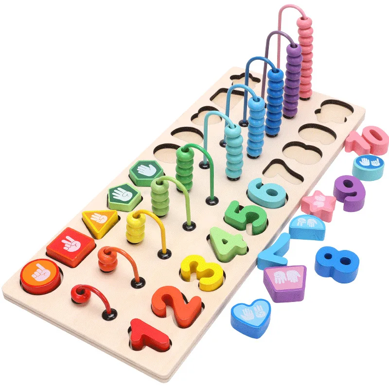 

Wooden Montessori Toys Multi-function Arithmetic Count Rack Digital Shape Matching Cognition Educational Toys For Children Gift