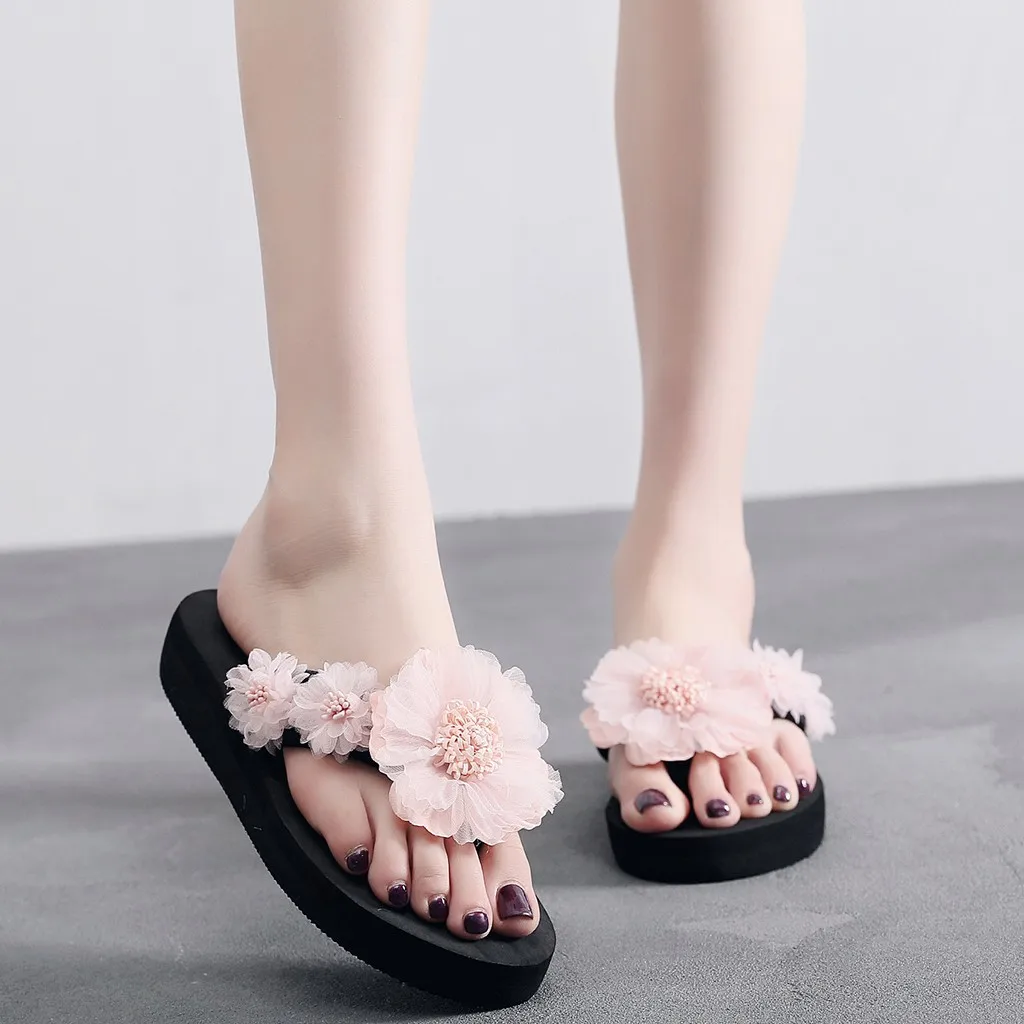 

Fashion Beach Flip Flops Women Slip-on Open Toe Flower Wedges Color Slipper Shoes Ladies Home Slippers Chaussures Femme 2020